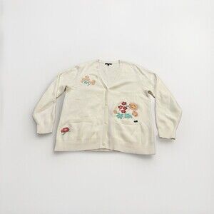 Vintage Vans Womens Cream Embroidered Floral Cardigan Button Up Sweater Size M/L